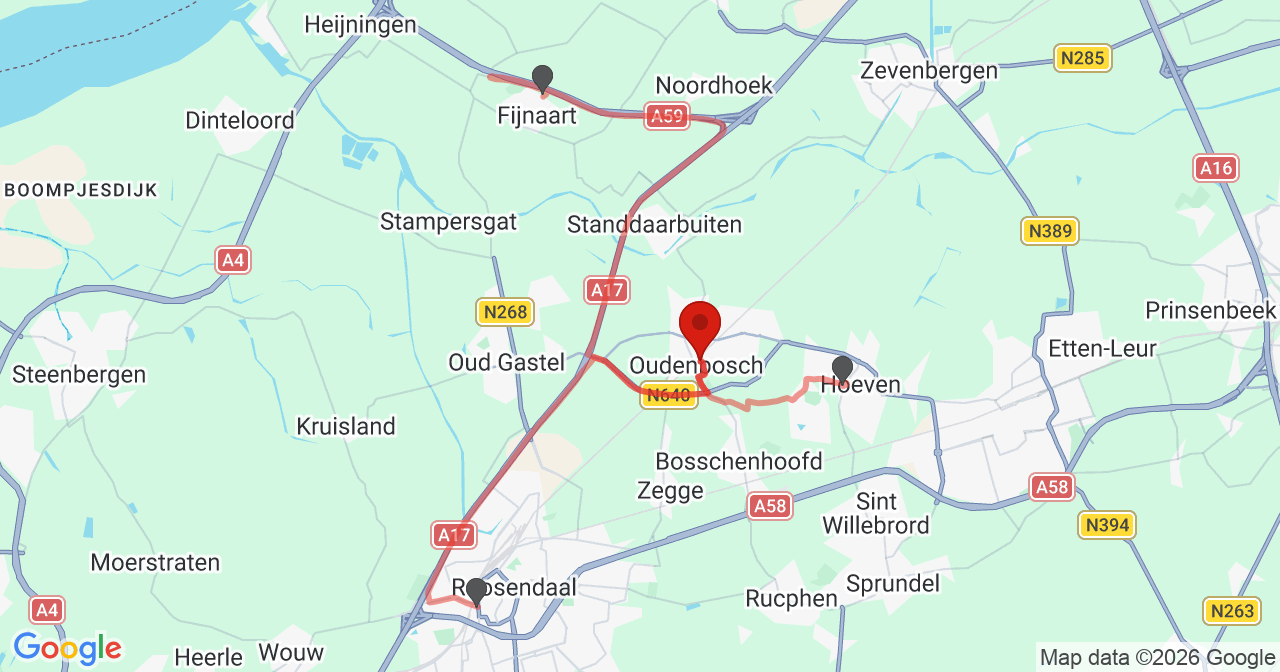 Kaart van het incident in Oudenbosch met de aanrijroutes van de gealarmeerde eenheden