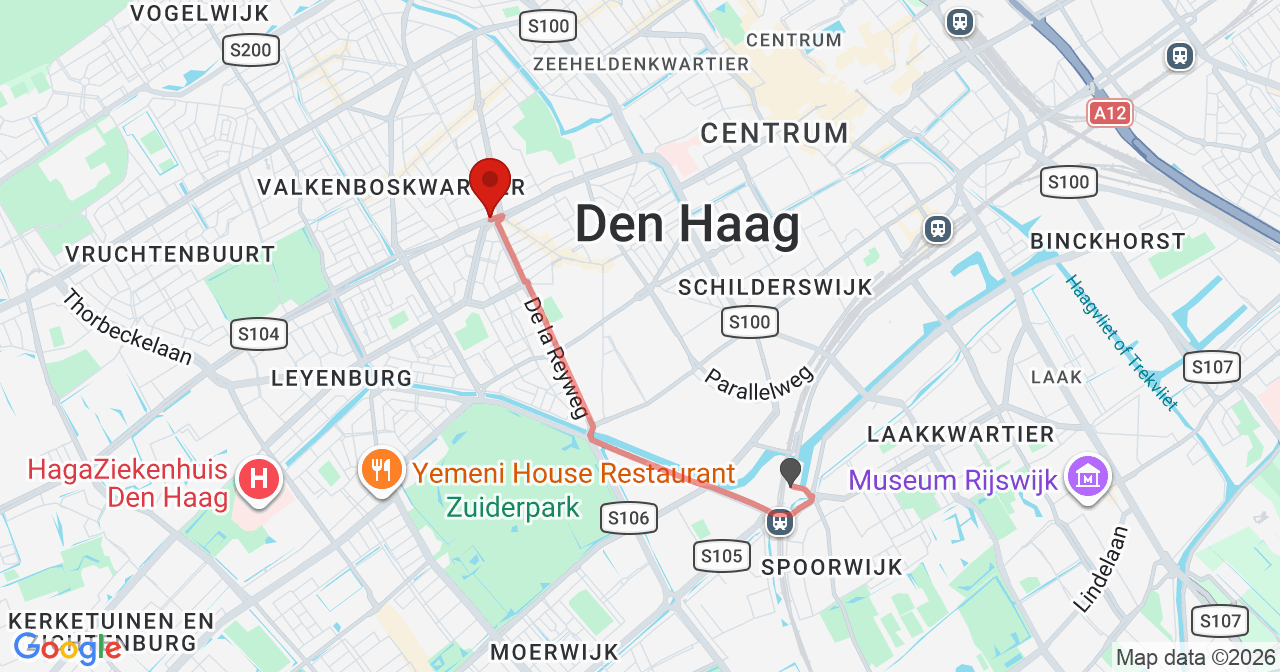 Kaart van het incident in 's-Gravenhage met de aanrijroutes van de gealarmeerde eenheden