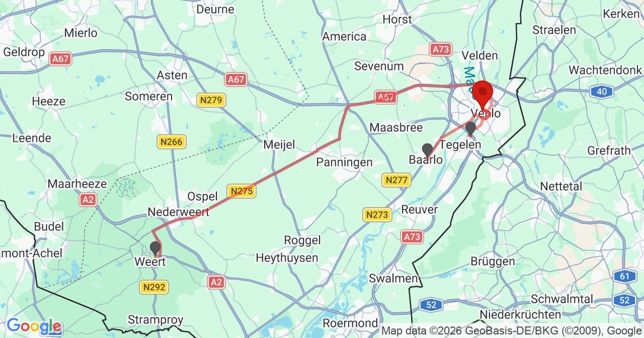 Kaart van het incident in Venlo met de aanrijroutes van de gealarmeerde eenheden