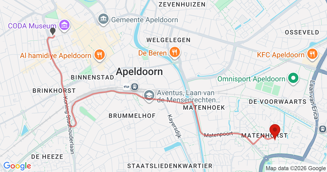Kaart van het incident in Apeldoorn met de aanrijroutes van de gealarmeerde eenheden