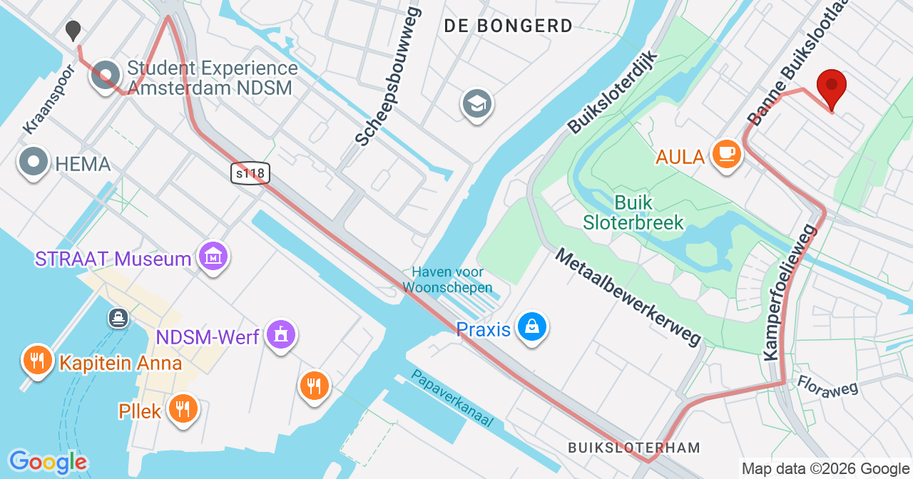 Kaart van het incident in Amsterdam met de aanrijroutes van de gealarmeerde eenheden