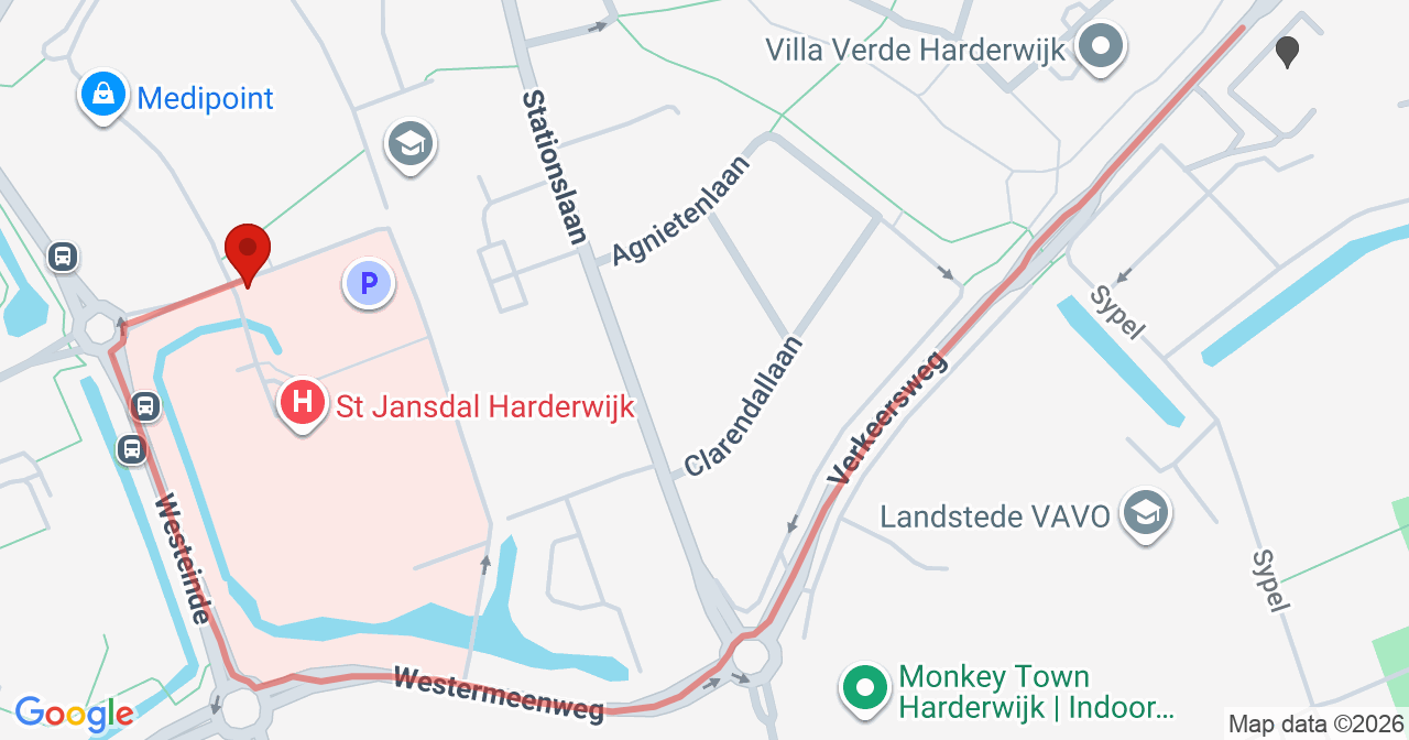 Kaart van het incident in Harderwijk met de aanrijroutes van de gealarmeerde eenheden