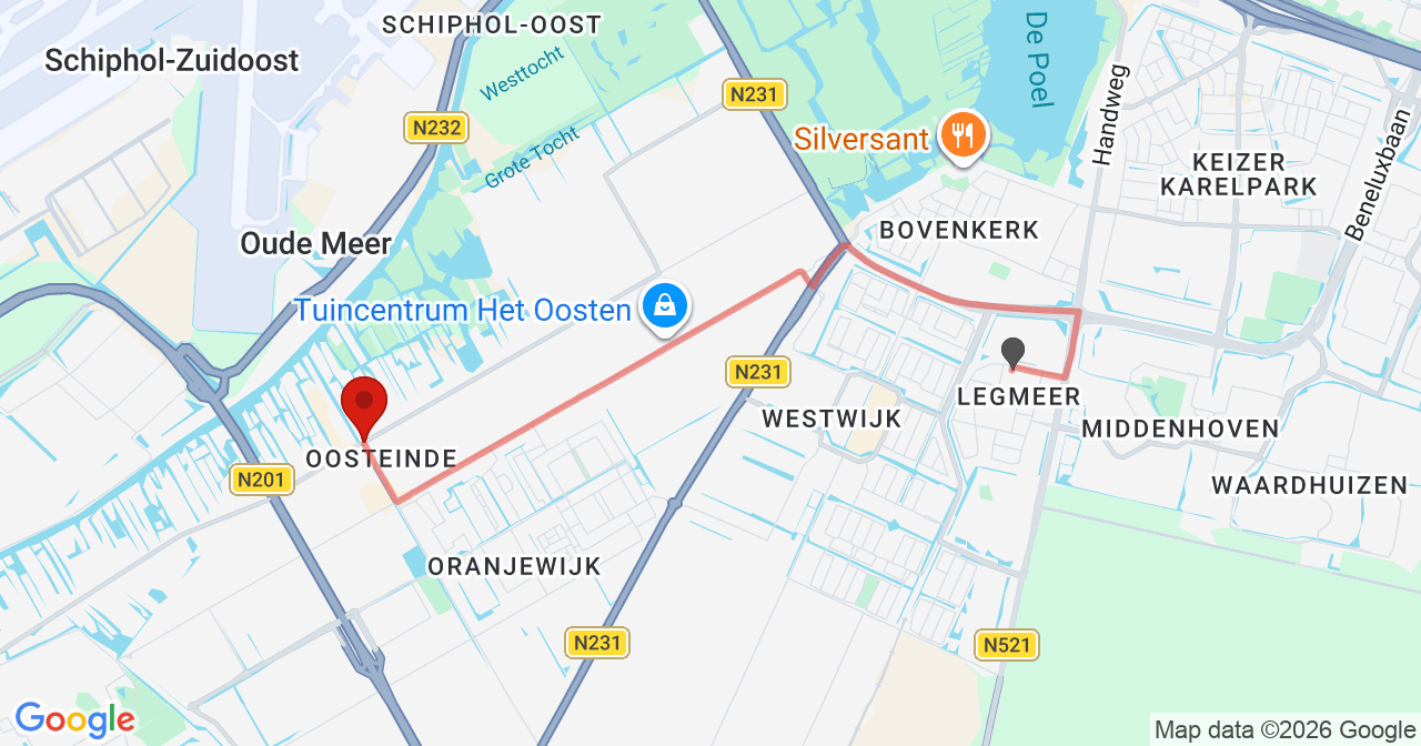 Kaart van het incident in Aalsmeer met de aanrijroutes van de gealarmeerde eenheden