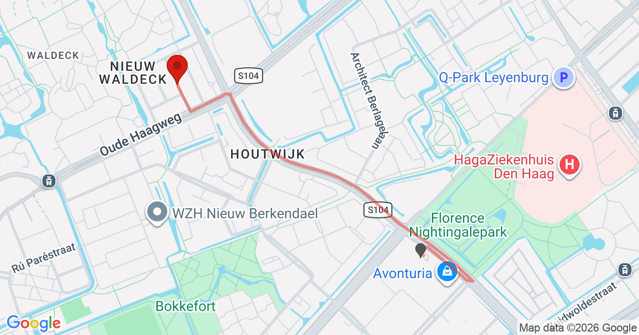 Kaart van het incident in 's-Gravenhage met de aanrijroutes van de gealarmeerde eenheden