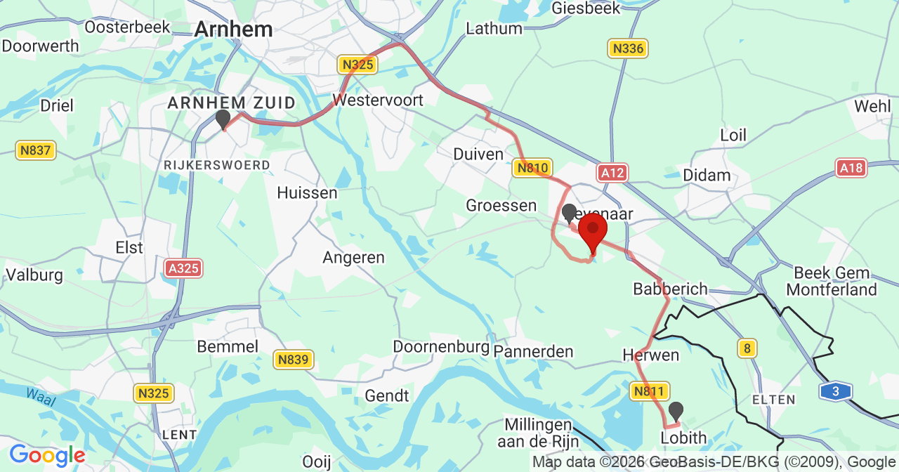 Kaart van het incident in Zevenaar met de aanrijroutes van de gealarmeerde eenheden
