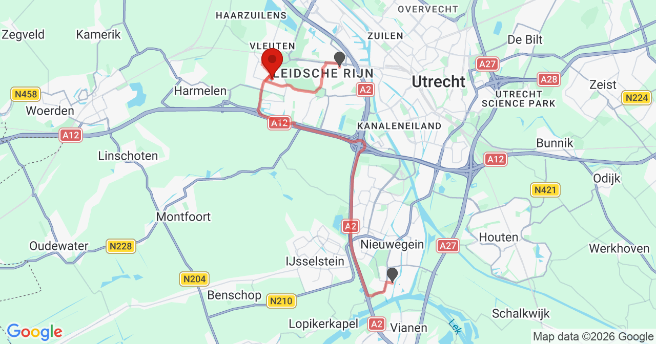 Kaart van het incident in Vleuten met de aanrijroutes van de gealarmeerde eenheden