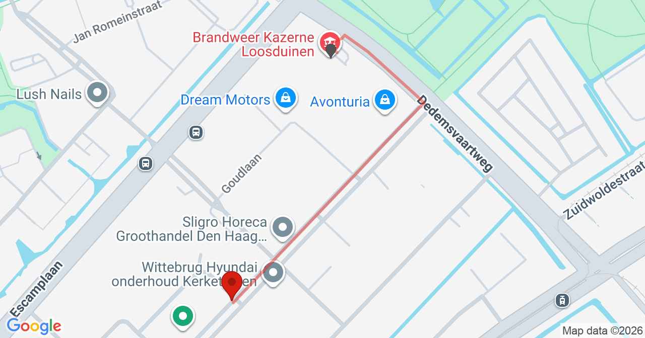 Kaart van het incident in 's-Gravenhage met de aanrijroutes van de gealarmeerde eenheden