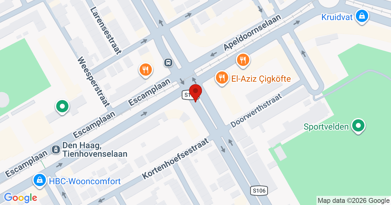 Kaart van het incident in 's-Gravenhage met de aanrijroutes van de gealarmeerde eenheden
