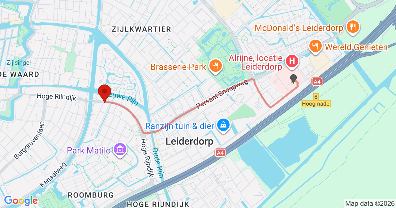 Kaart van het incident in Leiden met de aanrijroutes van de gealarmeerde eenheden