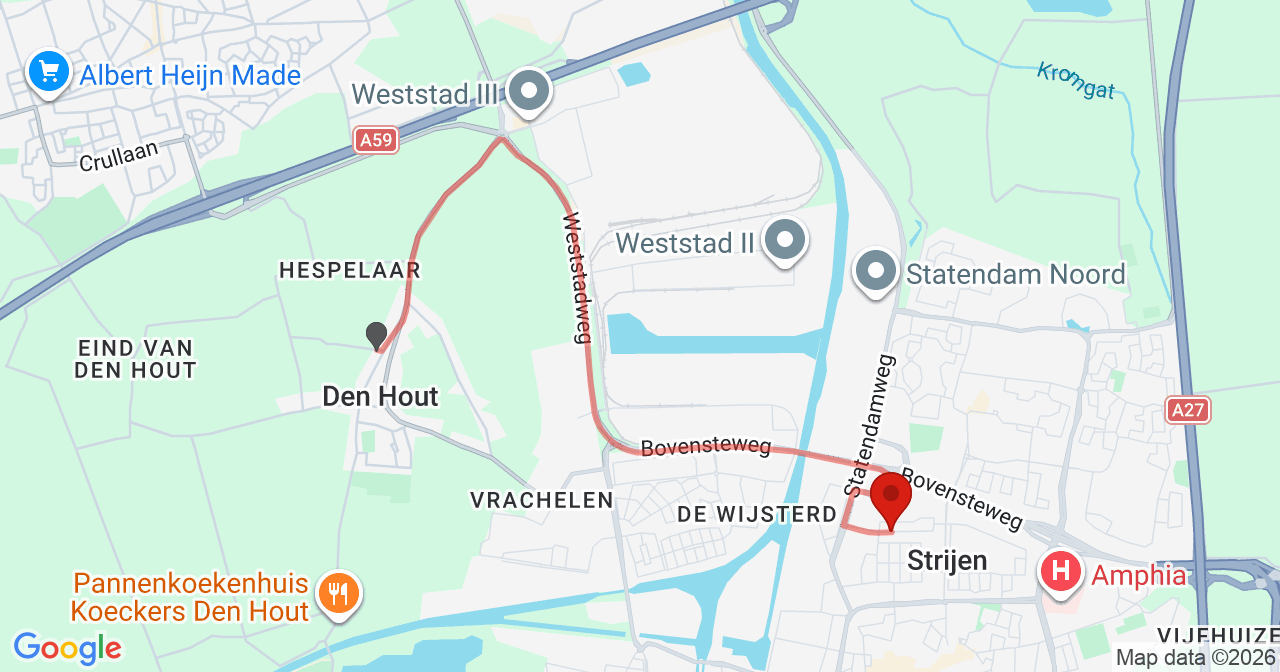 Kaart van het incident in Oosterhout NB met de aanrijroutes van de gealarmeerde eenheden
