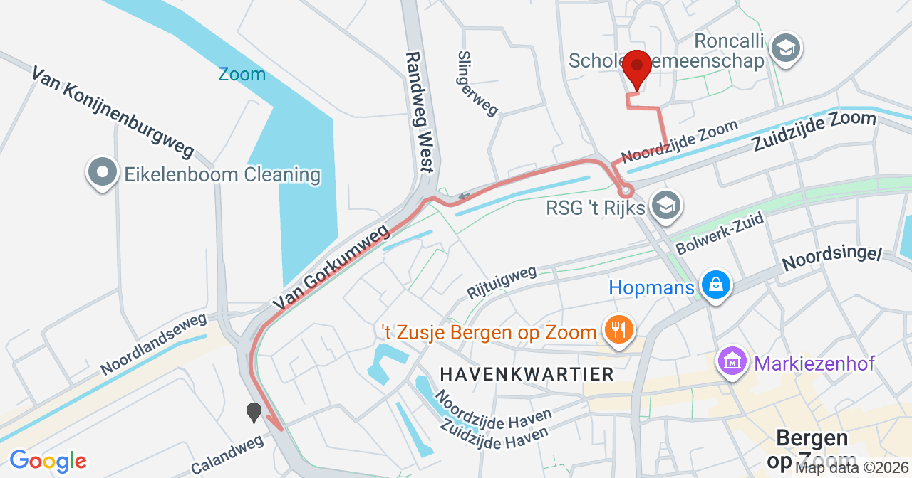 Kaart van het incident in Bergen op Zoom met de aanrijroutes van de gealarmeerde eenheden