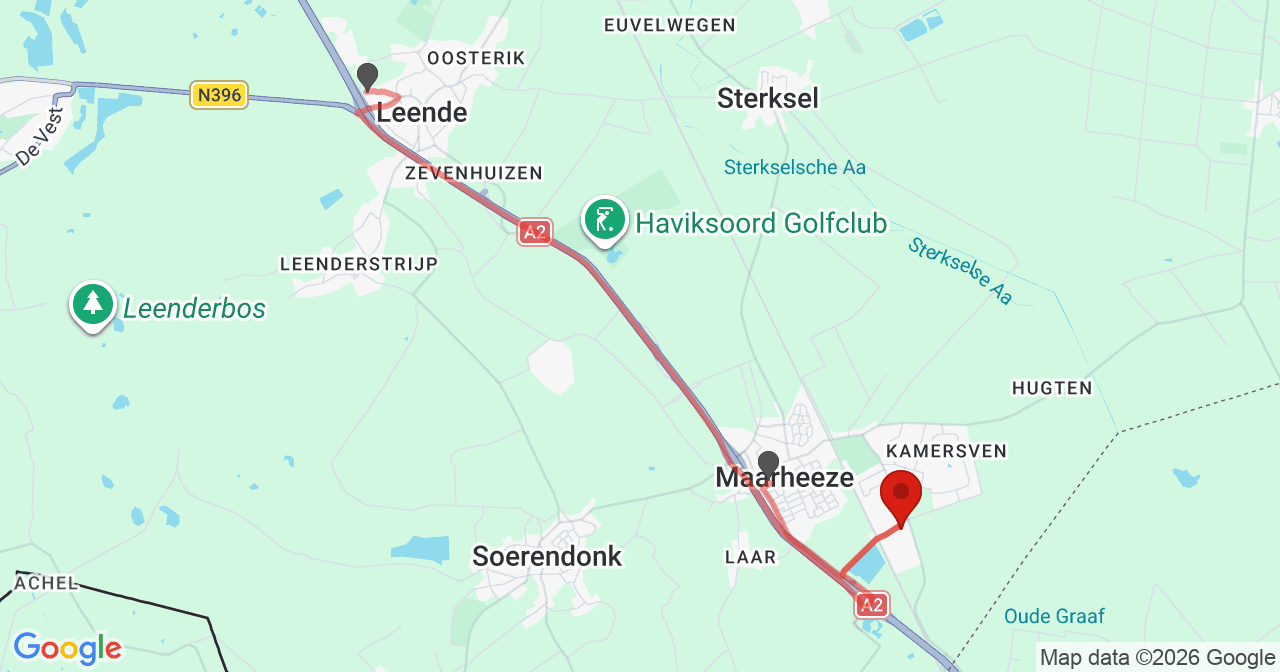 Kaart van het incident in Maarheeze met de aanrijroutes van de gealarmeerde eenheden