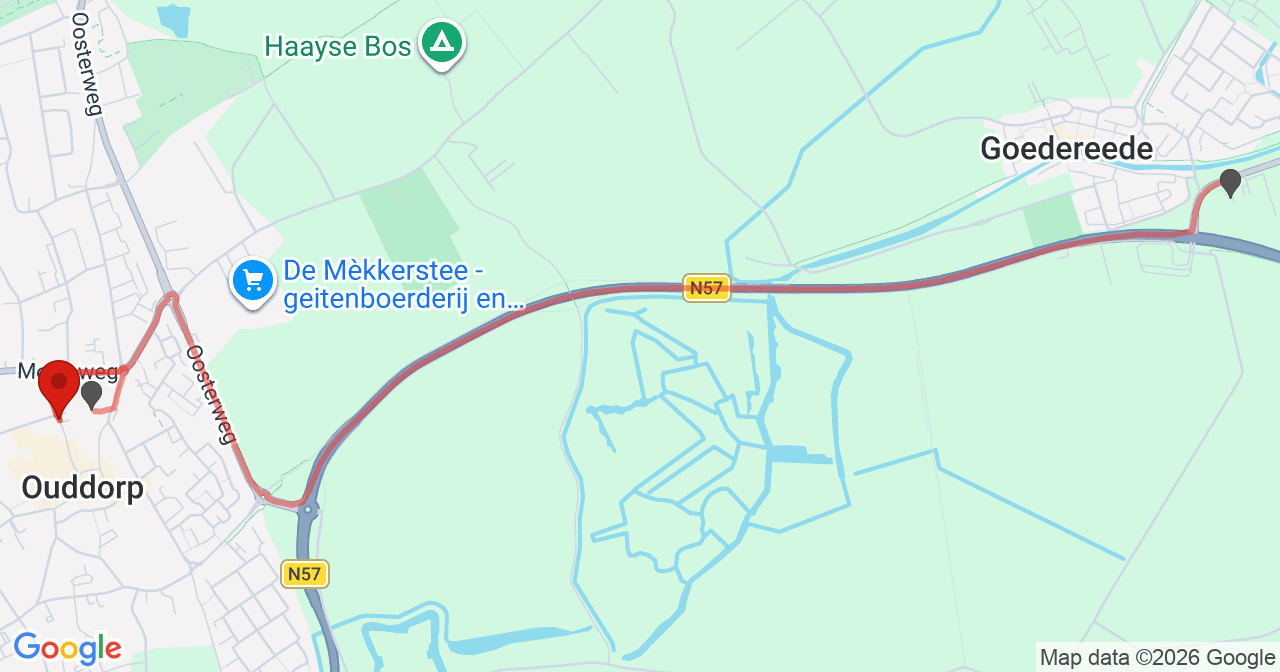 Kaart van het incident in Ouddorp ZH met de aanrijroutes van de gealarmeerde eenheden