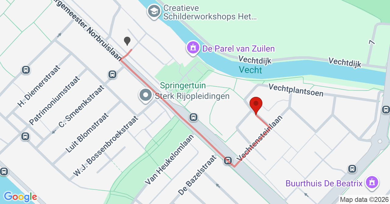 Kaart van het incident in Utrecht met de aanrijroutes van de gealarmeerde eenheden