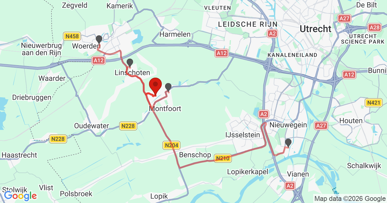 Kaart van het incident in Montfoort met de aanrijroutes van de gealarmeerde eenheden