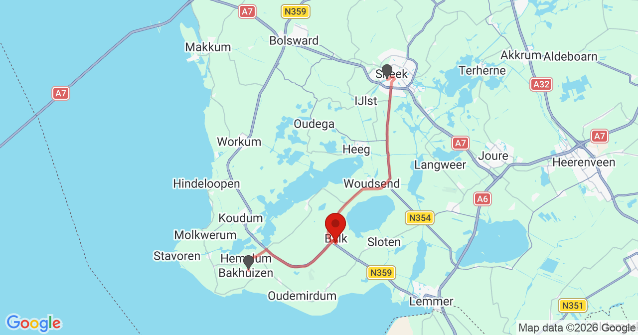 Kaart van het incident in Balk met de aanrijroutes van de gealarmeerde eenheden