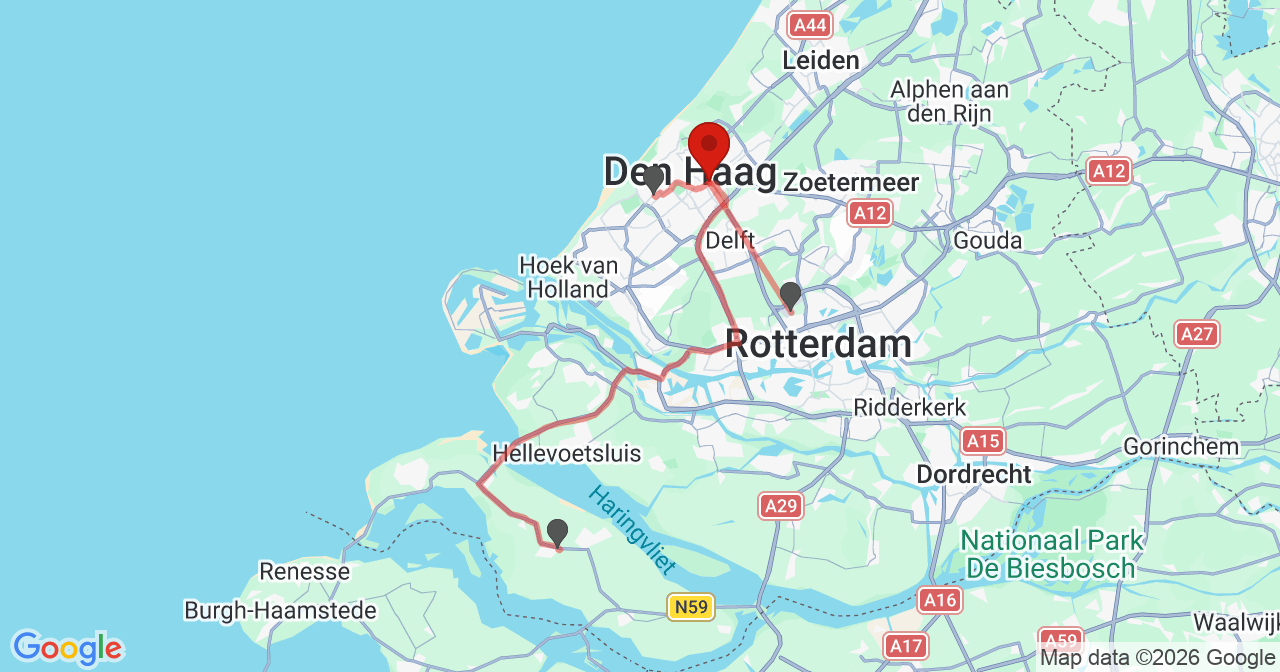 Kaart van het incident in 's-Gravenhage met de aanrijroutes van de gealarmeerde eenheden