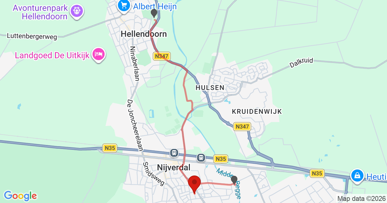 Kaart van het incident in Nijverdal met de aanrijroutes van de gealarmeerde eenheden