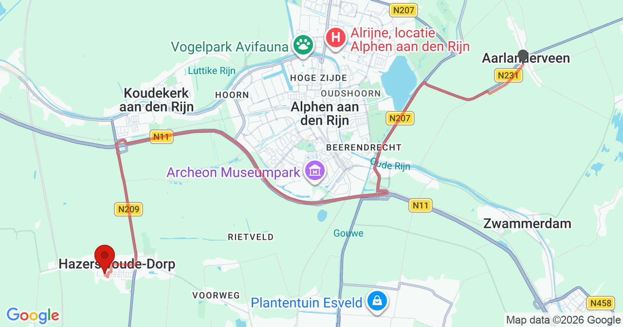 Kaart van het incident in Hazerswoude-Dorp met de aanrijroutes van de gealarmeerde eenheden