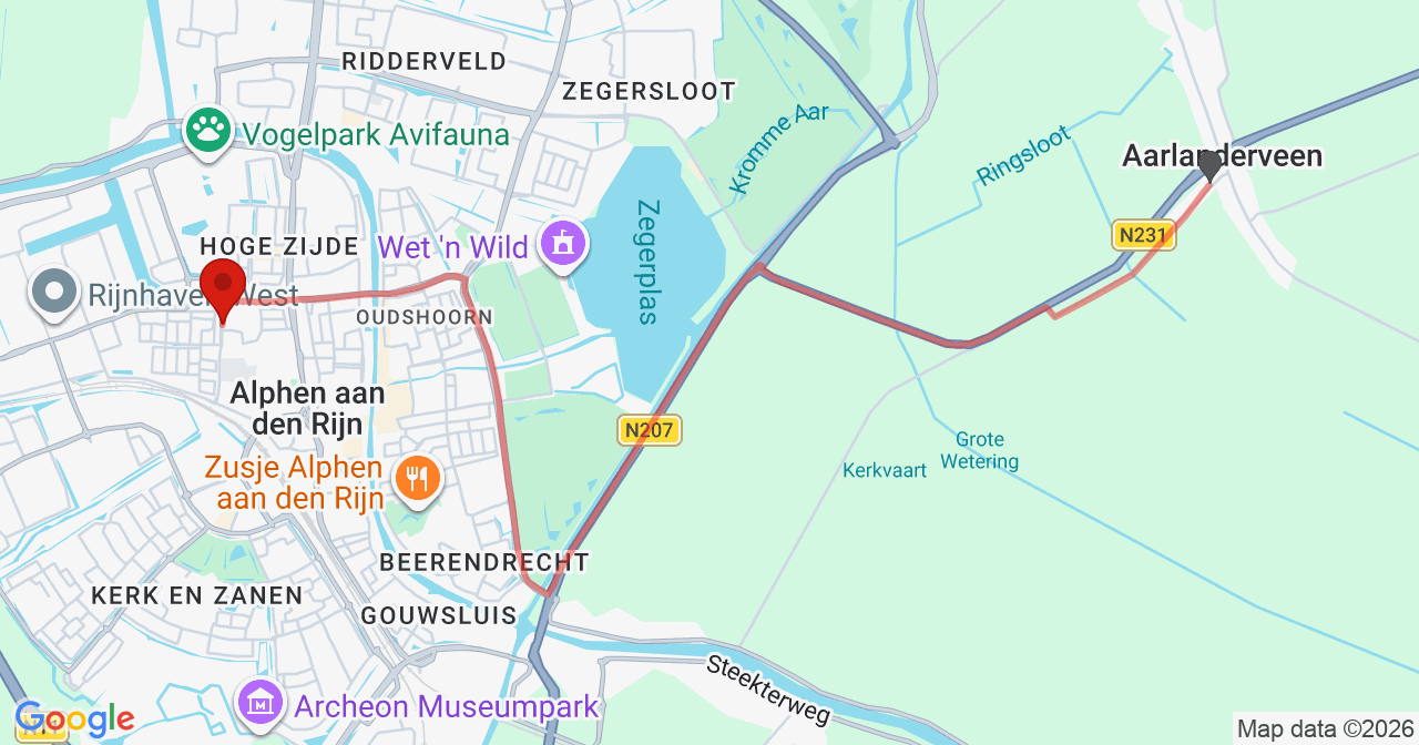 Kaart van het incident in Alphen aan den Rijn met de aanrijroutes van de gealarmeerde eenheden