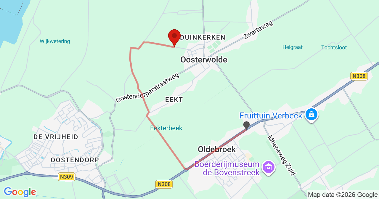 Kaart van het incident in Oosterwolde Gld met de aanrijroutes van de gealarmeerde eenheden