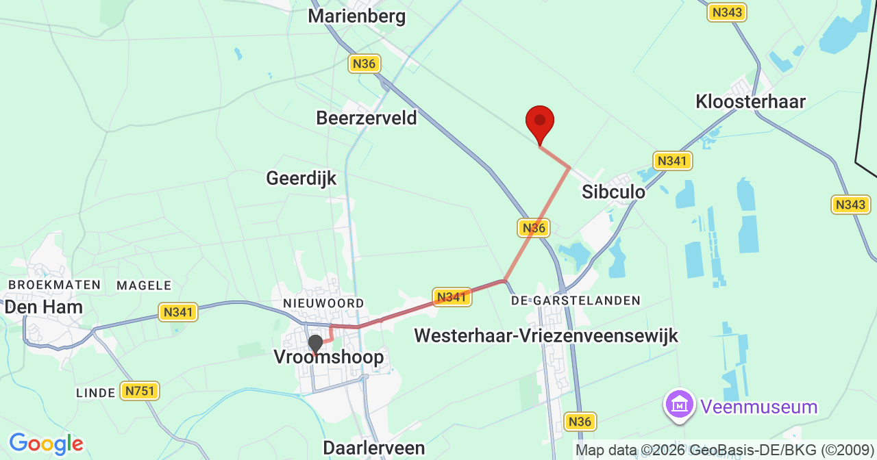 Kaart van het incident in Sibculo met de aanrijroutes van de gealarmeerde eenheden