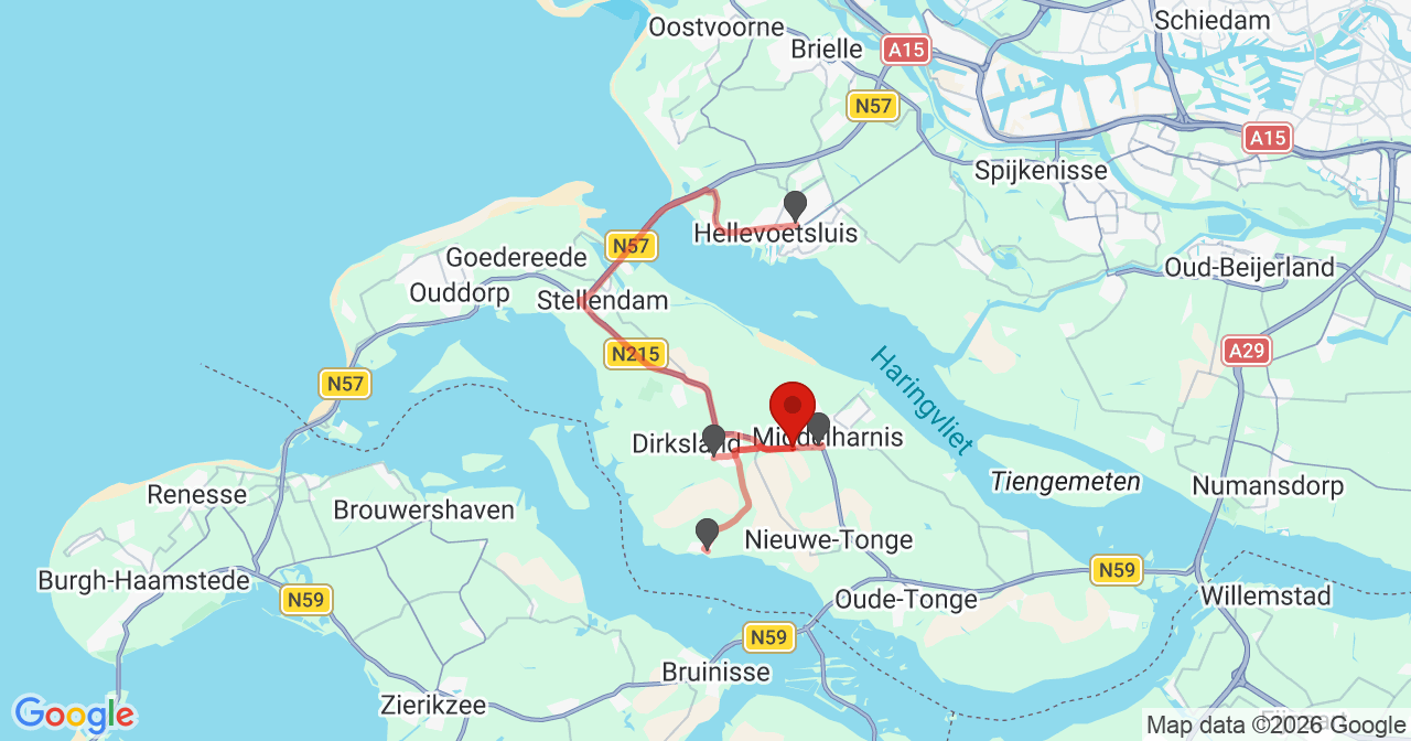 Kaart van het incident in Sommelsdijk met de aanrijroutes van de gealarmeerde eenheden