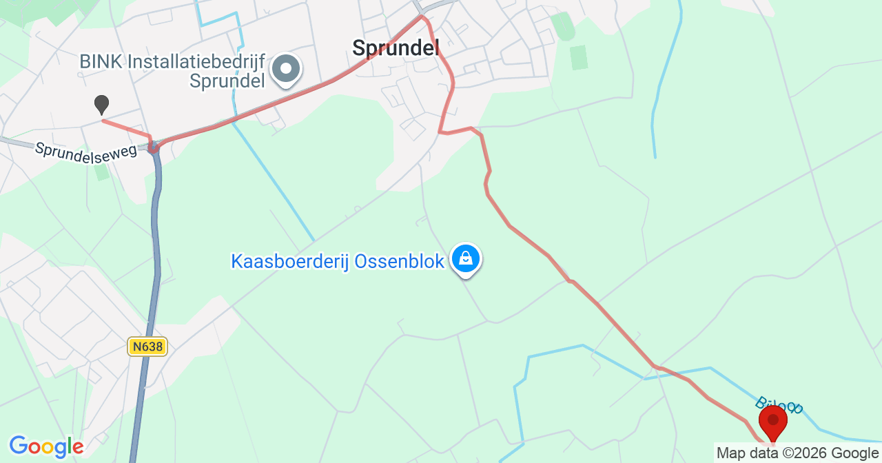 Kaart van het incident in Sprundel met de aanrijroutes van de gealarmeerde eenheden