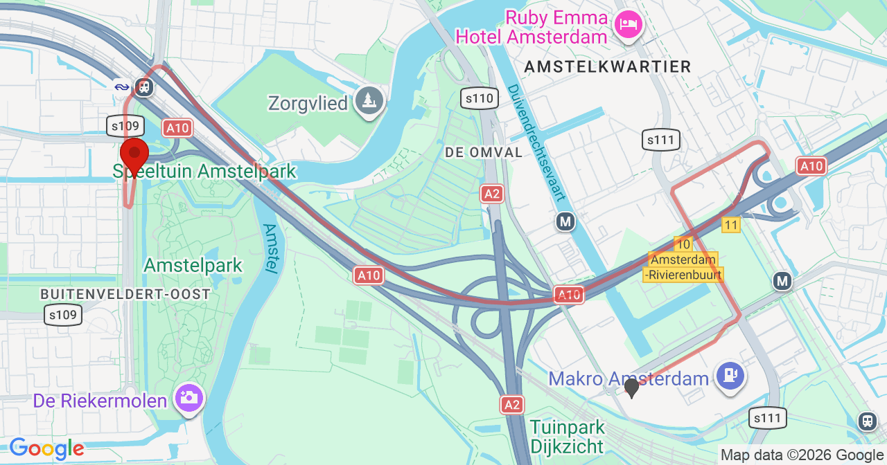 Kaart van het incident in Amsterdam met de aanrijroutes van de gealarmeerde eenheden