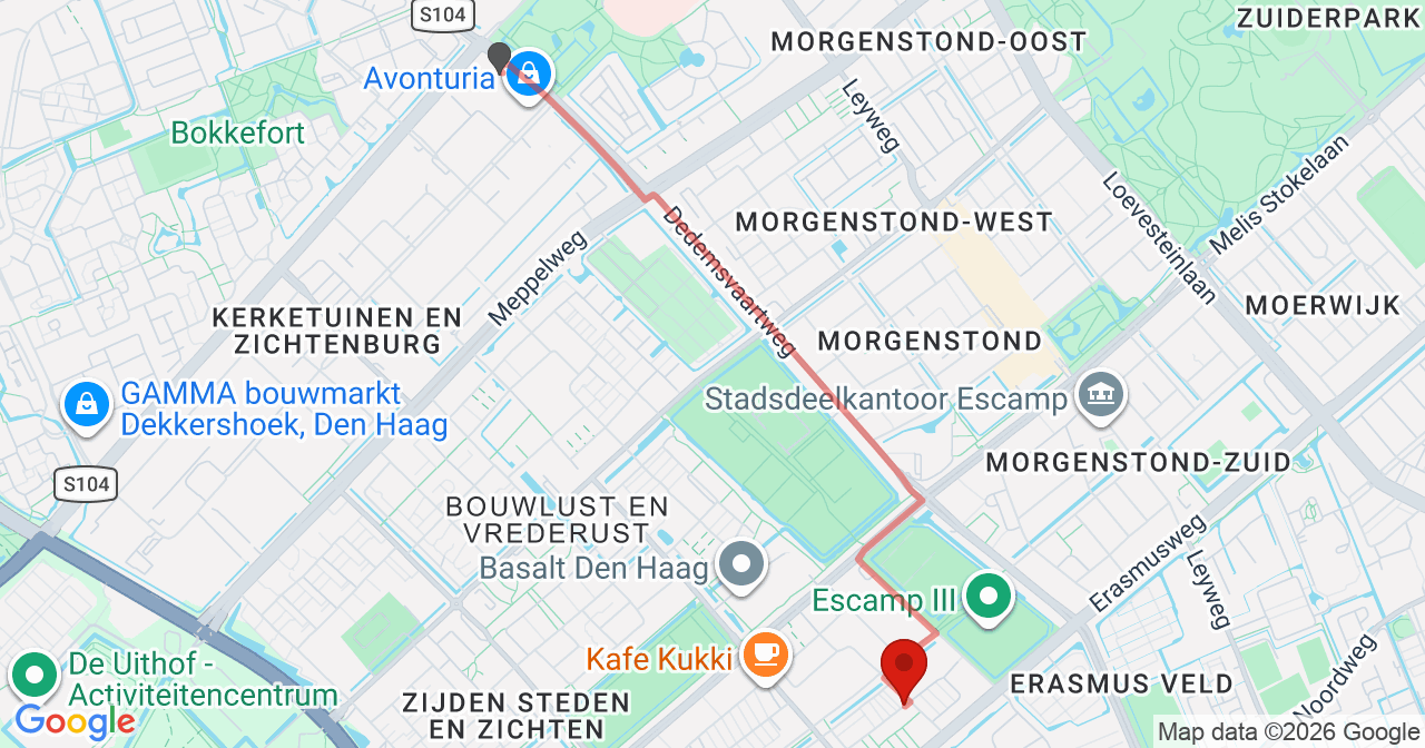 Kaart van het incident in 's-Gravenhage met de aanrijroutes van de gealarmeerde eenheden