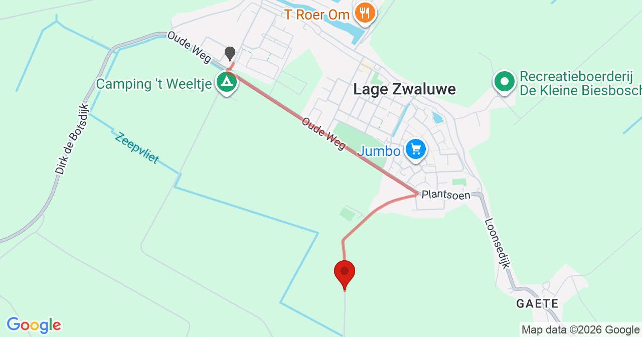 Kaart van het incident in Lage Zwaluwe met de aanrijroutes van de gealarmeerde eenheden