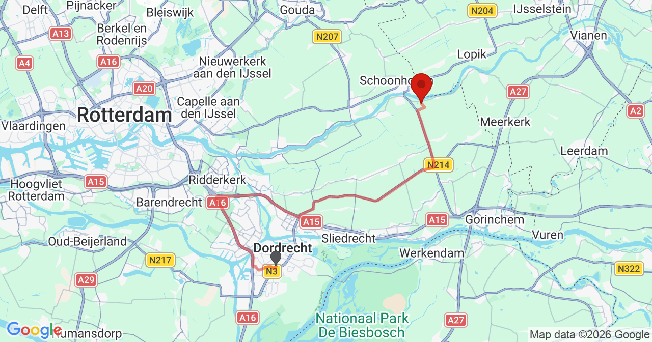 Kaart van het incident in Langerak met de aanrijroutes van de gealarmeerde eenheden
