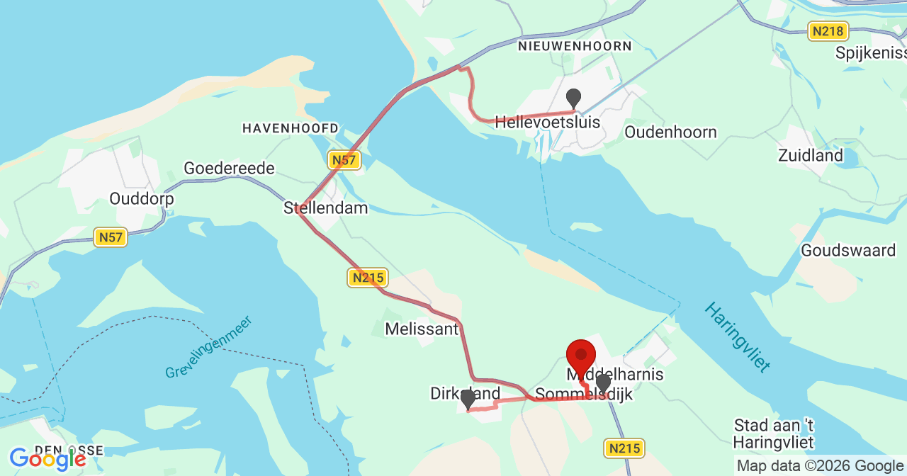 Kaart van het incident in Sommelsdijk met de aanrijroutes van de gealarmeerde eenheden