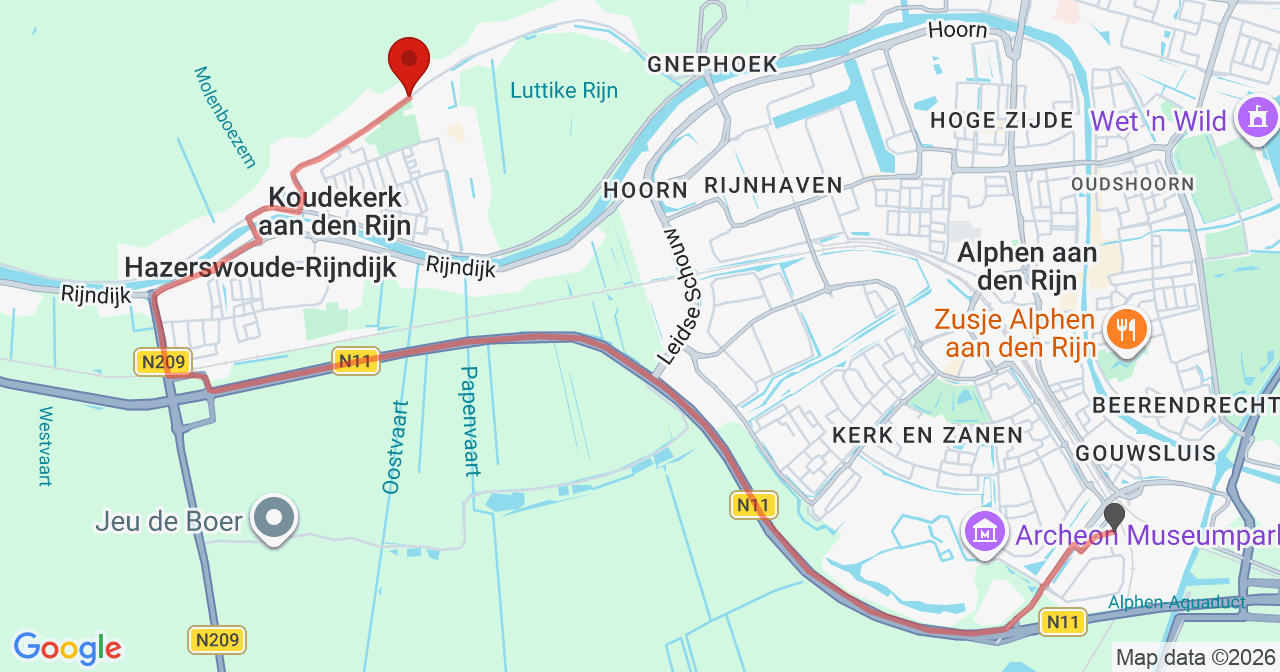 Kaart van het incident in Koudekerk aan den Rijn met de aanrijroutes van de gealarmeerde eenheden