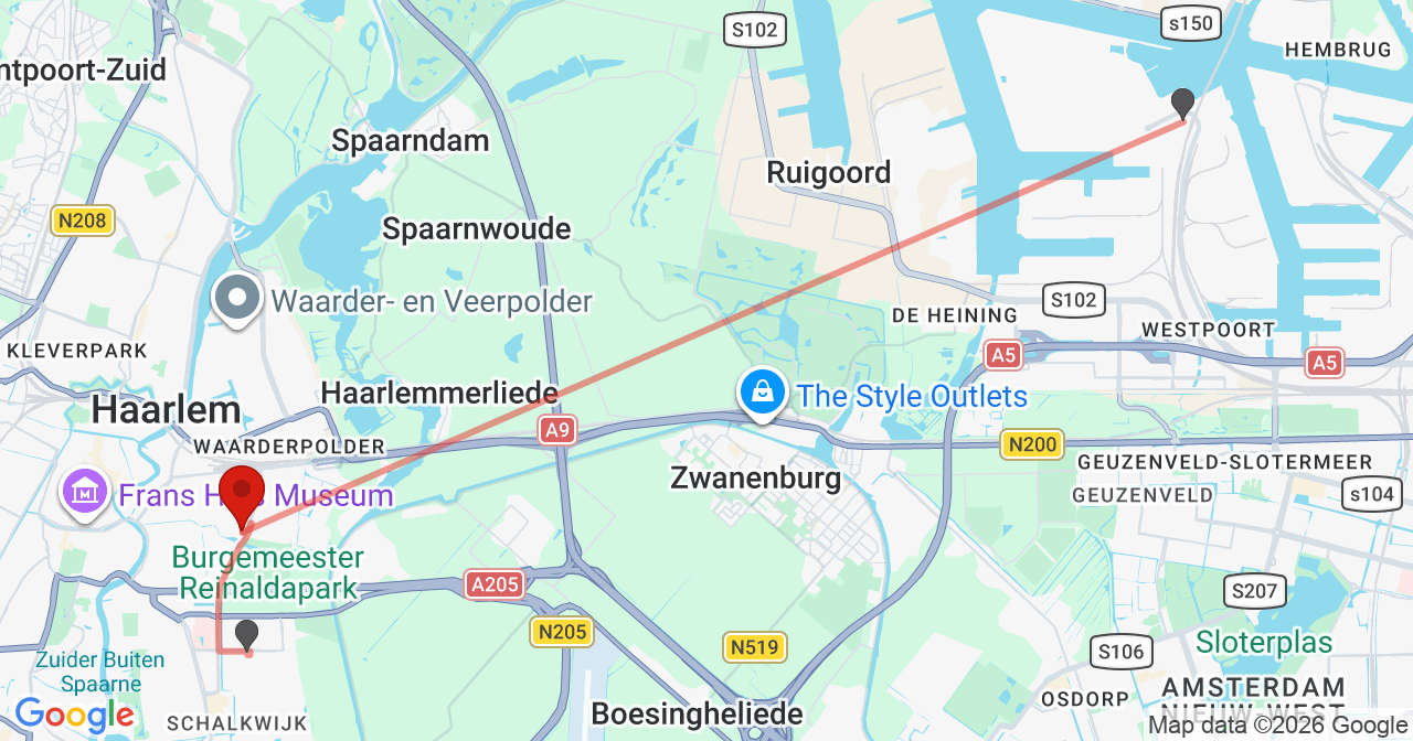 Kaart van het incident in Haarlem met de aanrijroutes van de gealarmeerde eenheden