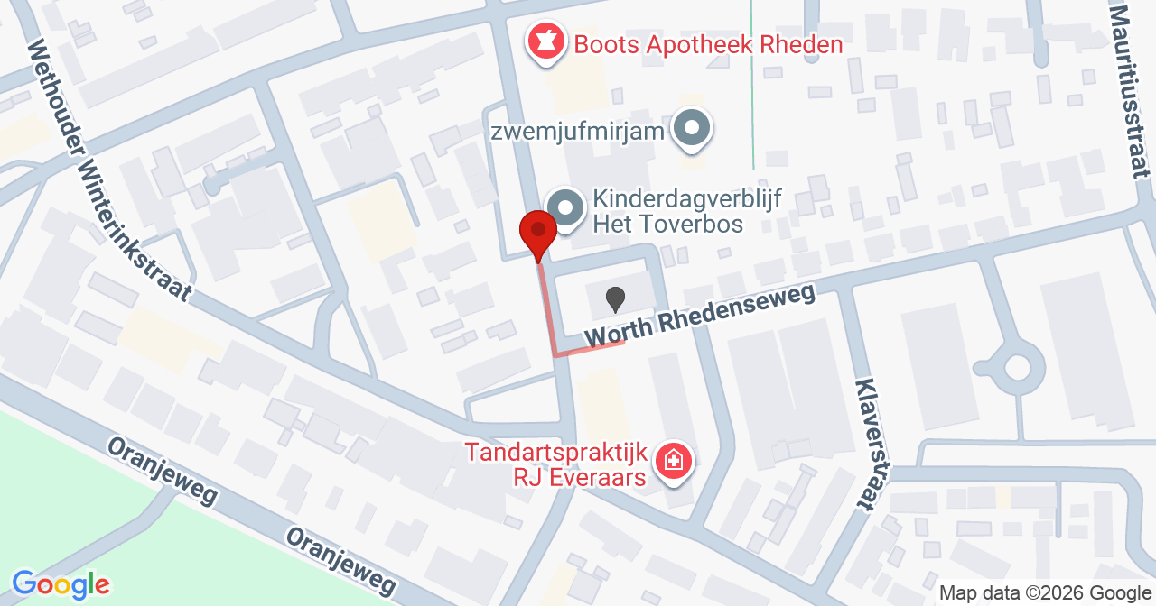 Kaart van het incident in Rheden met de aanrijroutes van de gealarmeerde eenheden