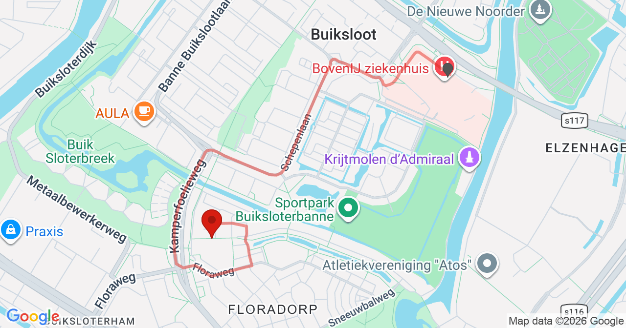 Kaart van het incident in Amsterdam met de aanrijroutes van de gealarmeerde eenheden