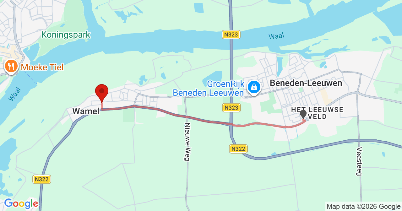 Kaart van het incident in Wamel met de aanrijroutes van de gealarmeerde eenheden