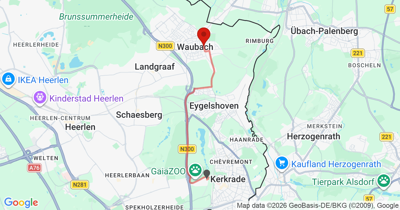 Kaart van het incident in Landgraaf met de aanrijroutes van de gealarmeerde eenheden