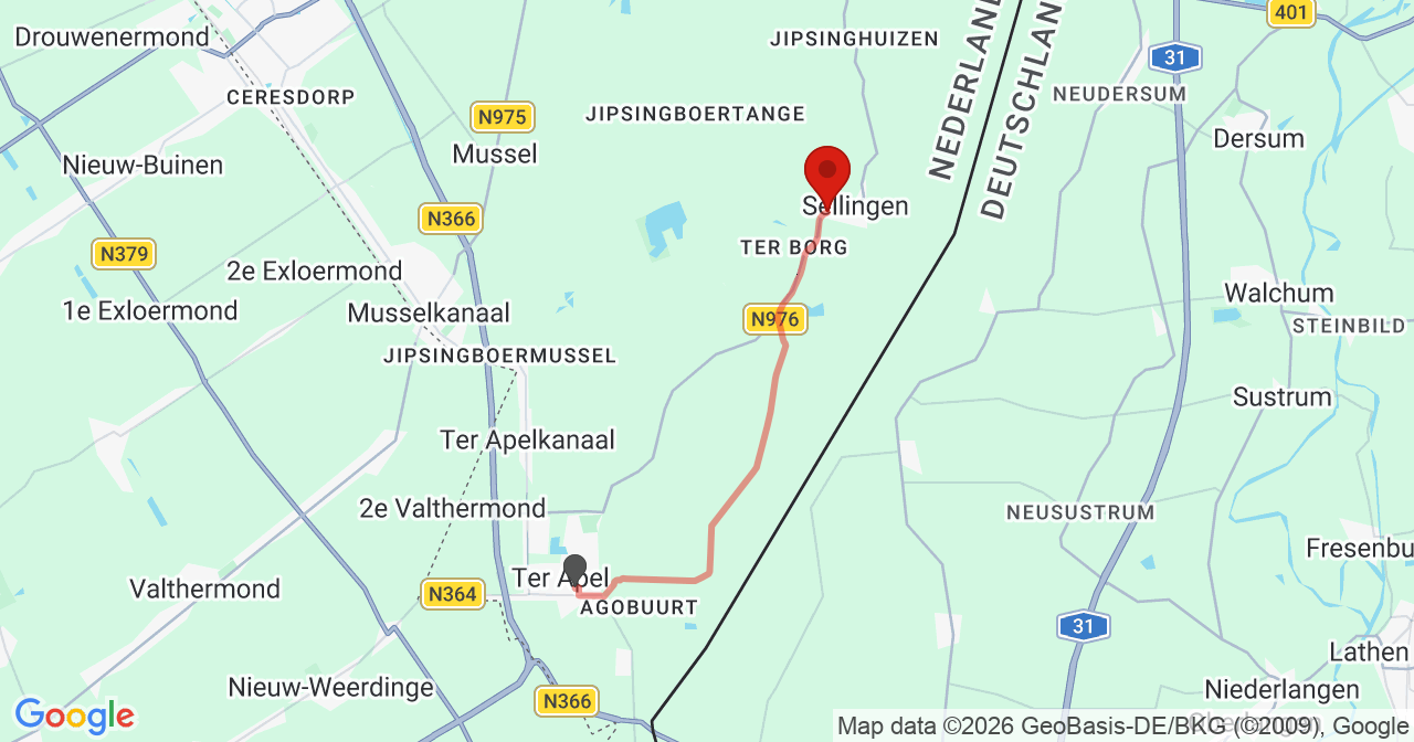 Kaart van het incident in Sellingen met de aanrijroutes van de gealarmeerde eenheden