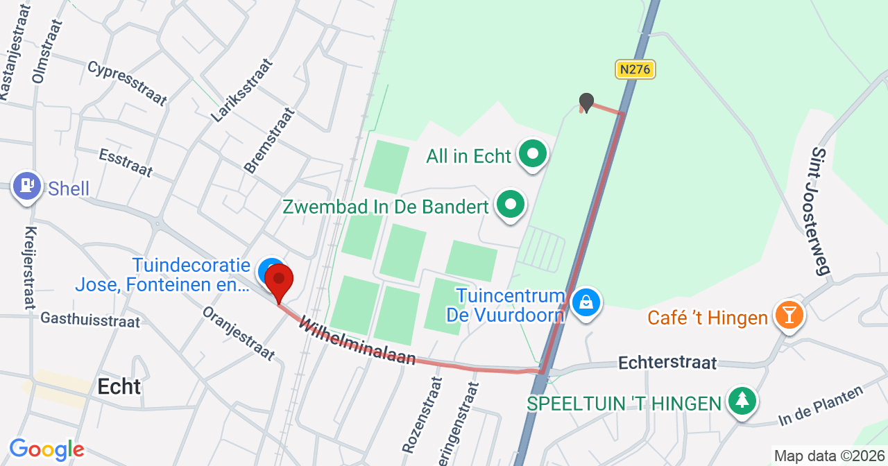Kaart van het incident in Echt met de aanrijroutes van de gealarmeerde eenheden