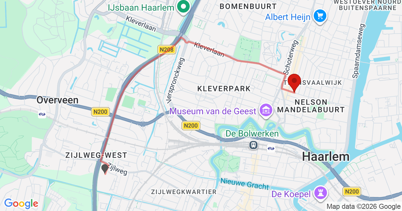 Kaart van het incident in Haarlem met de aanrijroutes van de gealarmeerde eenheden
