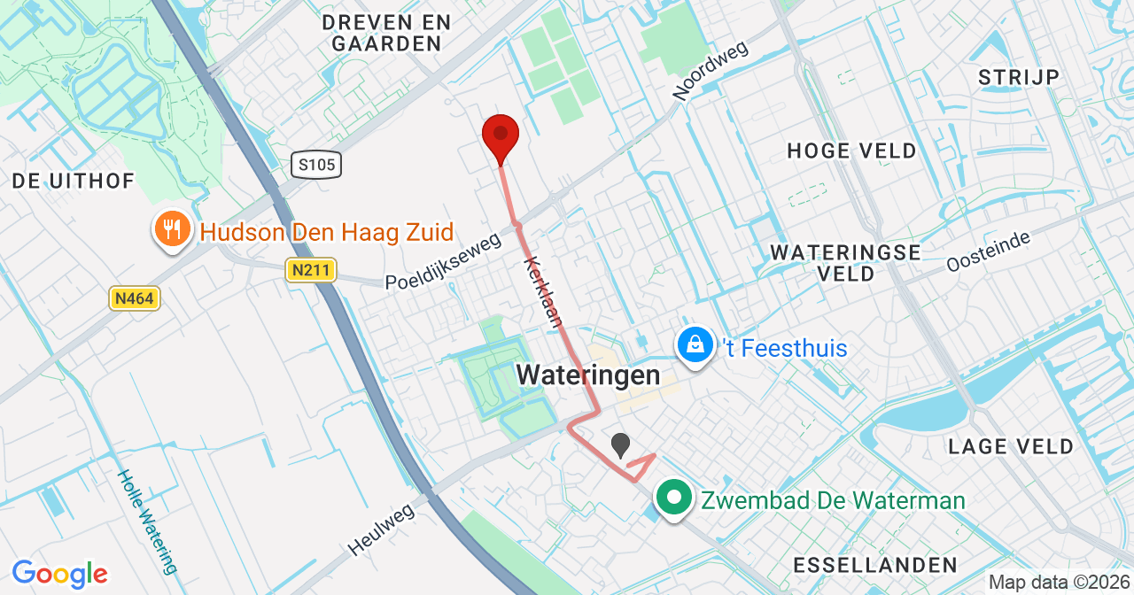 Kaart van het incident in Wateringen met de aanrijroutes van de gealarmeerde eenheden