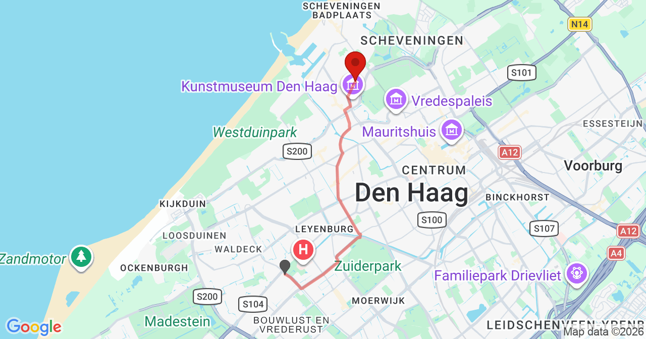 Kaart van het incident in 's-Gravenhage met de aanrijroutes van de gealarmeerde eenheden