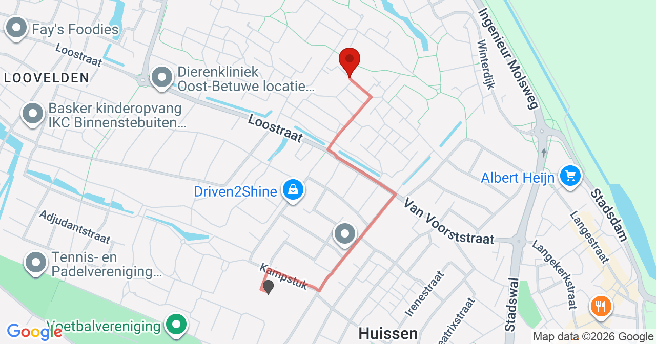 Kaart van het incident in Huissen met de aanrijroutes van de gealarmeerde eenheden