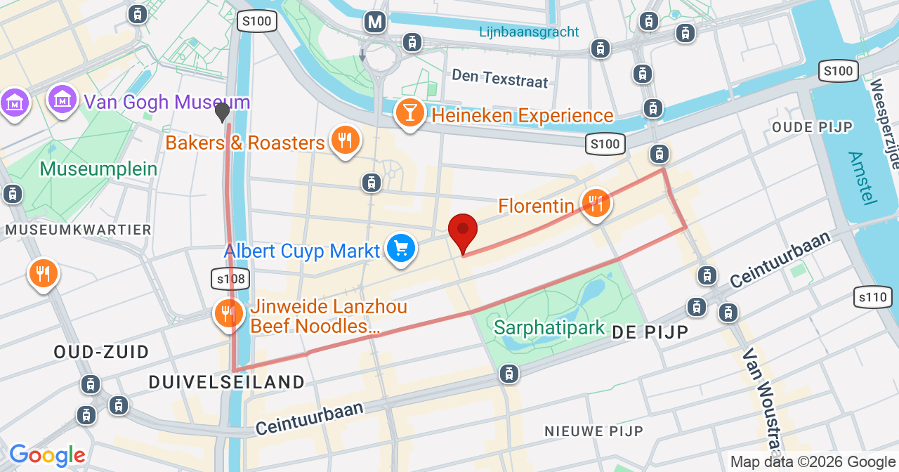 Kaart van het incident in Amsterdam met de aanrijroutes van de gealarmeerde eenheden