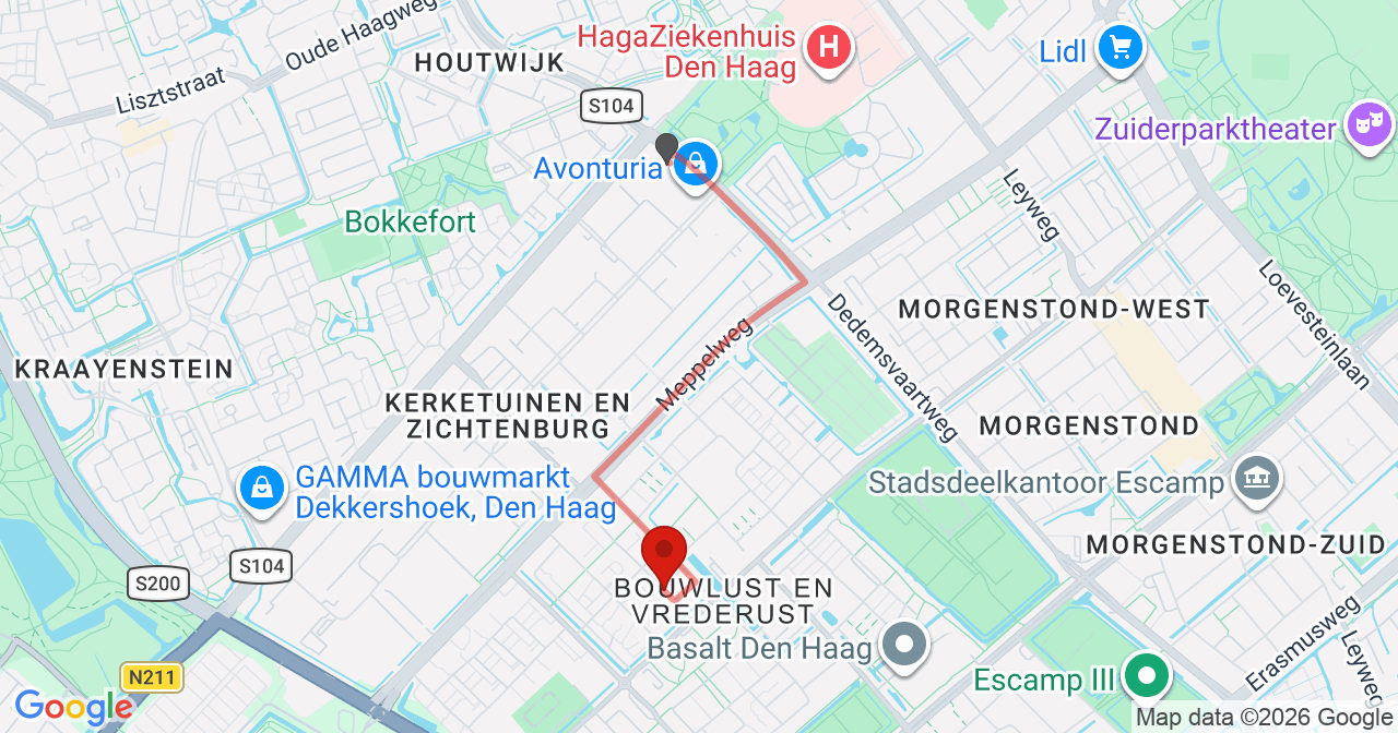 Kaart van het incident in 's-Gravenhage met de aanrijroutes van de gealarmeerde eenheden