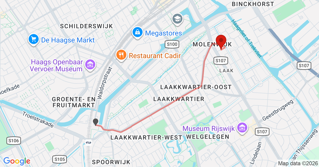 Kaart van het incident in 's-Gravenhage met de aanrijroutes van de gealarmeerde eenheden