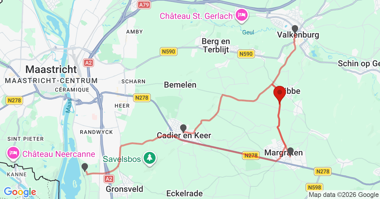 Kaart van het incident in Valkenburg met de aanrijroutes van de gealarmeerde eenheden
