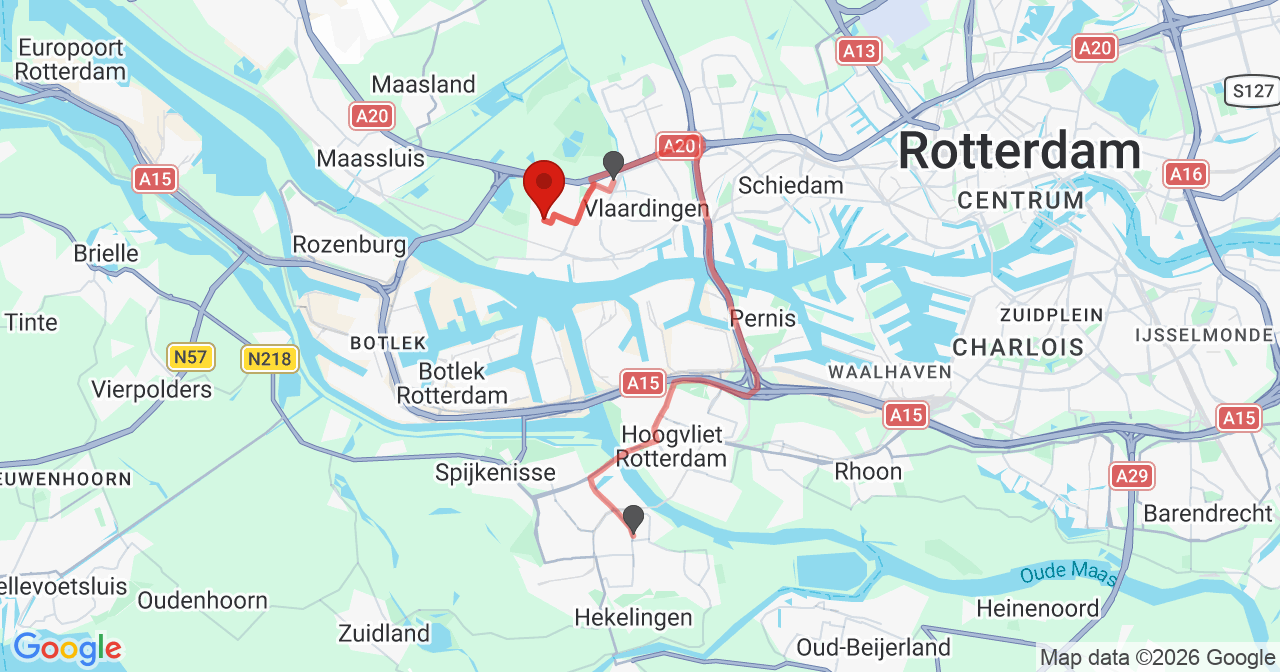 Kaart van het incident in Vlaardingen met de aanrijroutes van de gealarmeerde eenheden
